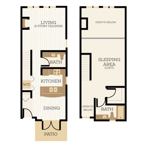 Floor plan for 1 bed, 1.5 baths, 990 sqft